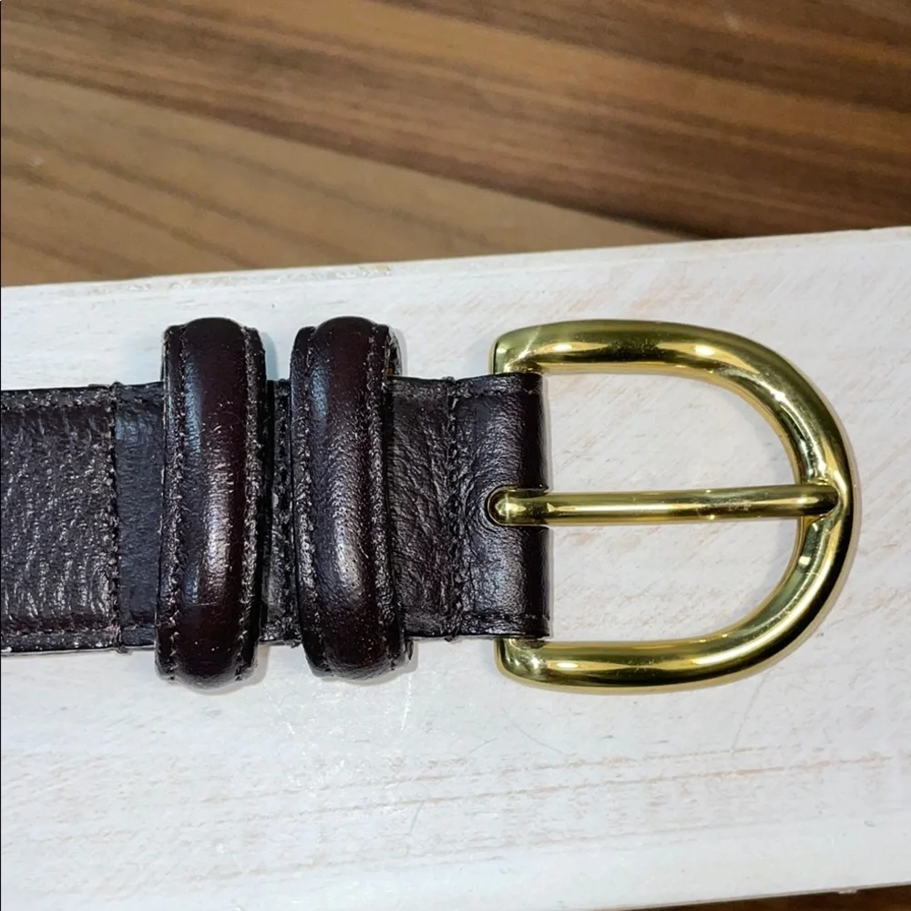 LL Bean Brown Leather Belt Size 38 Brass Buckle Made USA Genuine Leather Classic